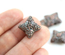 14mm Copper Pillow shape beads, Flower Ornament