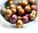 6mm Round Metallic Gold beads mix, Czech glass druk pressed spacers - 30Pc