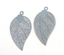 2pc Light Grey Filigree Leaf charms, Thin Laser cut stamping
