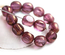 8mm Amethyst Purple glass czech beads with dark golden luster, round cut fire polished - 15Pc