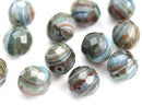 12mm Round Grey Blue Czech Glass beads, fire polished - 4Pc