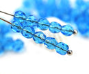 4mm Capri Blue czech beads, faceted fire polished spacers - 50Pc