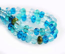 3x5mm Aqua blue czech glass beads mix, Picasso rondels - 40Pc