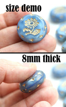 22mm Sky Blue Flower Focal Czech glass bead Gold wash - 1pc