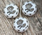 22mm White Flower Focal bead, Black Inlays, Czech glass Round tablet floral ornament - 1pc