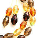 11x8mm Oval beads mix in Topaz, Amber Yellow, Brown, czech glass fire polished beads - 20Pc