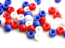 6mm Pony beads mix in Blue, Red, White, Czech glass Roller beads, 2mm hole - 50pc