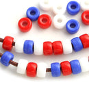 6mm Pony beads mix in Blue, Red, White, Czech glass Roller beads, 2mm hole - 50pc