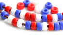 6mm Pony beads mix in Blue, Red, White, Czech glass Roller beads, 2mm hole - 50pc