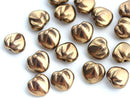 10mm Puffy Golden Heart glass beads, Gold luster over Blue - 10Pc