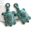 2pc Turtle charms, Green patina 25mm