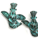 2pc Mermaid with wings Green patina on copper charms