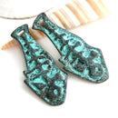 2pc Fish bone charms green patina