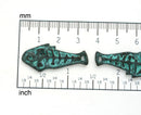 2pc Fish bone charms green patina