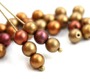 6mm Czech glass Matte Metallic Gold Copper druk pressed spacer beads mix - 30Pc