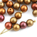 6mm Czech glass Matte Metallic Gold Copper druk pressed spacer beads mix - 30Pc