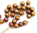 6mm Czech glass Matte Metallic Gold Copper druk pressed spacer beads mix - 30Pc