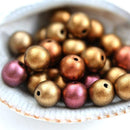 6mm Round Metallic Gold beads mix, Czech glass druk pressed spacers - 30Pc