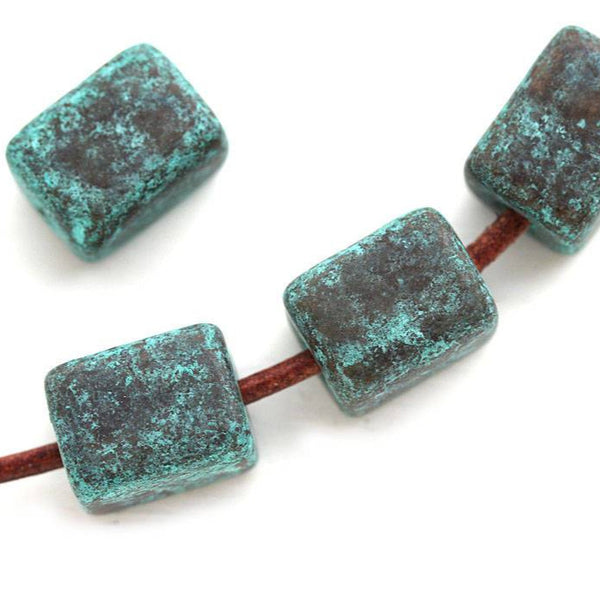 11x8mm Patinated tube beads, Cube greek ceramic Copper plated 4pc