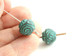 12mm Spiral Carved round greek metal beads Green Patina on copper 2Pc