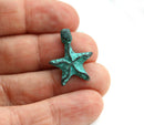 4pc Sea star charms 22mm, Green patina