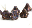 11x13mm Puffy Flower beads, Lustered Purple Picasso finish czech glass beads - 6Pc
