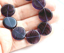 17mm Purple czech glass coin beads Round tablet shape - 8Pc