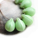 6Pc Green teardrop czech glass beads, Mint green briolettes - 10x14mm