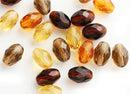 11x8mm Oval beads mix in Topaz, Amber Yellow, Brown, czech glass fire polished beads - 20Pc