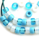 6mm Pony beads mix in Blue, Turquoise, White Czech glass Roller beads, 2mm hole - 50pc
