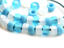 6mm Pony beads mix in Blue, Turquoise, White Czech glass Roller beads, 2mm hole - 50pc