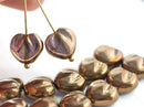 10mm Puffy Golden Heart glass beads, Gold luster over Blue - 10Pc