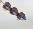 10mm Puffy Golden Heart glass beads, Gold luster over Blue - 10Pc