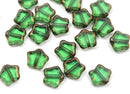 8mm Green czech glass star beads Old Gold luster Fire polished - 20Pc