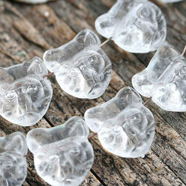 10pc Crystal clear cat beads, side drilled czech beads feline kitten