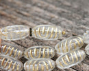 17x8mm Crystal Clear and Golden Ornament oval czech glass beads - 10pc