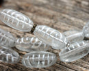 17x8mm Crystal Clear and Silver Ornament oval czech glass beads, 10pc