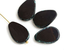18x12mm Very Dark Brown oval teardrop Glass beads, Flat Drop - 4pc