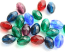 11x8mm Glass beads mix in Jewel tones, Dark Blue, Teal, Purple oval bead - 20Pc