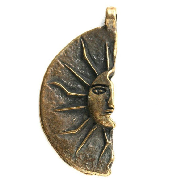 Antique brass Half of a Sun celestial pendant