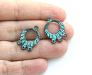 2pc Round connectors Green patina copper 3 loops