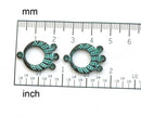 2pc Round connectors Green patina copper 3 loops