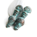 2pc Long Drop copper charm, Green Patina