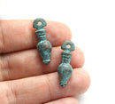 2pc Long Drop copper charm, Green Patina