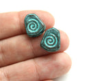 2pc Two hole Spiral Beads, Green patina Spiral Ornament