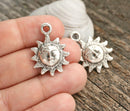 2pc Antique Silver Celestial Sun charms