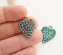 2pc Green Patina Filigree Heart charms 20mm
