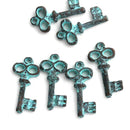 6pc Green patina copper Small Skeleton key charms