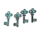 6pc Green patina copper Small Skeleton key charms