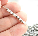 3mm White czech glass beads Dark Metallic Grey luster - 8g